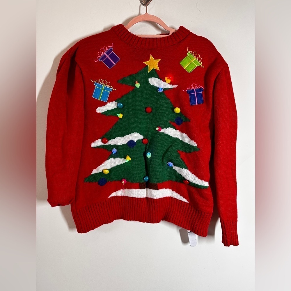 Christmas Tree Ugly Christmas Sweater Pullover 100% Acrylic in Red Size Large